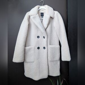 Women's Cream Double-Breasted Teddy Coat